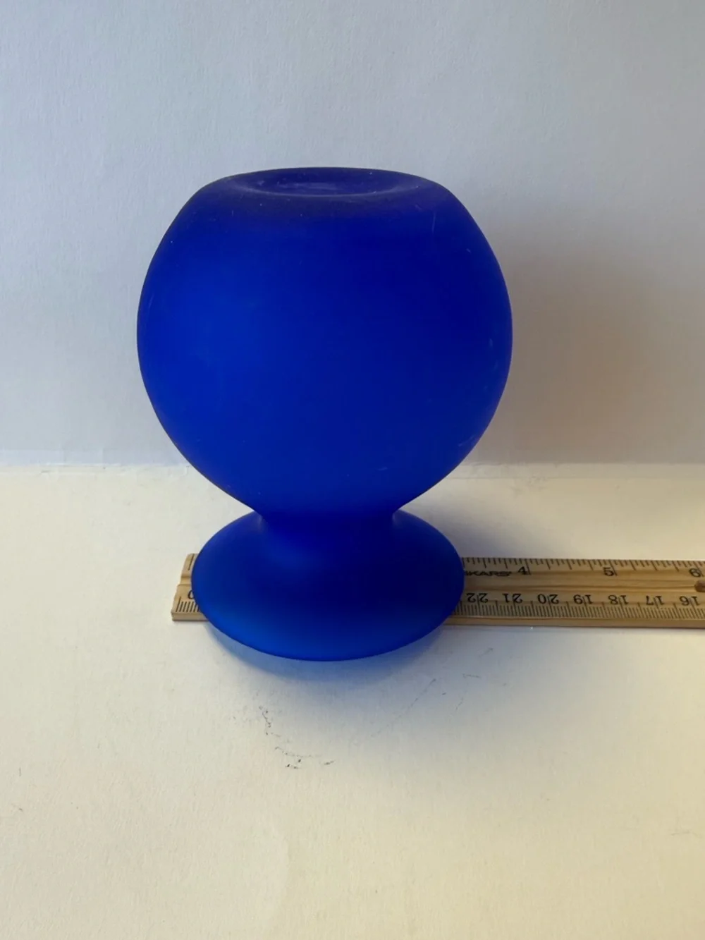 Vintage Handmade Cobalt Blue Frosted Satin Glass Small Vase. - Picture 7 of 9